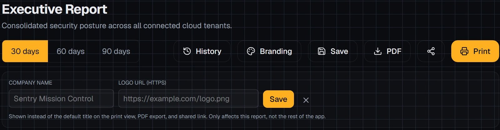 Panel de branding con campos de nombre de empresa y URL del logo